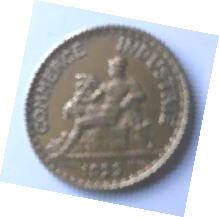 Republique Francais , Commerce Industrie,  , 1922 ,  1 Franc , Dia 2.31  Th 0.15 cm
