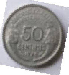 Republique Francais  , 1945 , 50 centimes , Dia 1.80  Th 0.12 cm