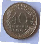 Republique Francais   , 1979 ,  10 CENTIMES , Dia 2.00  Th 0.13 cm