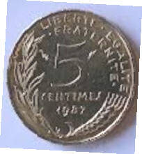 Republique Francais   , 1987 ,  5 CENTIMES , Dia 1.60  Th 0.12 cm