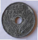 Republique Francais   , 1941 ,  VINQT CENTIMES , Dia 2.44  Th 0.14 cm