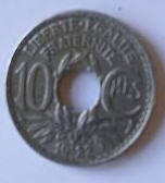 Republique Francais   , 1922 ,  10 CENTIMES , Dia 2.10  Th 0.17 cm