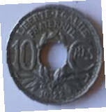 Republique Francais   , 1941 ,  10 CENTIMES , Dia 2.12  Th 0.13 cm