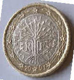 France Euro coin , 2001  , 1 Euro , Dia 2.32  Th 0.21 cm