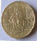 France Euro coin , 1999 ,  50 Eurocent , Dia 2.42  Th 0.23 cm