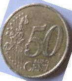 France Euro coin , 1999 ,  50 Eurocent , Dia 2.42  Th 0.23 cm