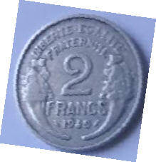 Republique Francais , 1949 , 2 Francs , Dia 2.69  Th 0.16 cm