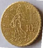 France Euro coin , 2001  ,  50 Eurocent , Dia 2.42  Th 0.23 cm