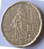 France Euro coin , 2000  ,  20 Eurocent , Dia 2.22  Th 0.21 cm