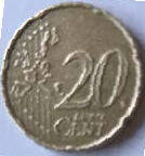 France Euro coin , 2000  ,  20 Eurocent , Dia 2.22  Th 0.21 cm