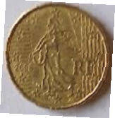 France Euro coin , 2008  ,  10 Eurocent , Dia 1.97  Th 0.11 cm