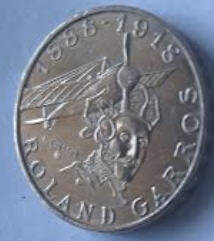 Republique Francais - Roland Garros  , 1988 , 10 Francs , Dia 2.60  Th 0.24 cm