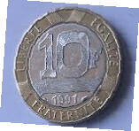 Republique Francais , 1991 , 10 Francs , Dia 2.28  Th 0.21 cm