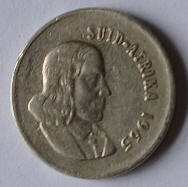 South Afrika  , 1965 , 5 c ,dia 1.11 th 0,14 cm