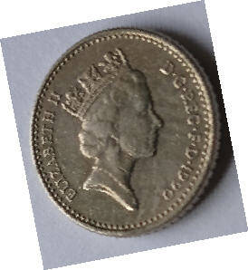 Queen Elizabeth II, 1990 , 5 pence, Dia 1,8 th 0.16 cm