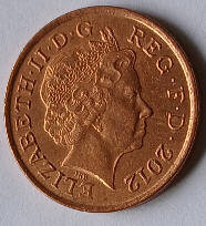 Queen Elizabeth II, DG Regina,  2012 , ONE PENNY , Dia 2.04 th 0.15 cm