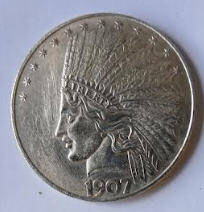 United States-  Ten Dollars ,  1907, Dia 3,81 Th 0.22 cm