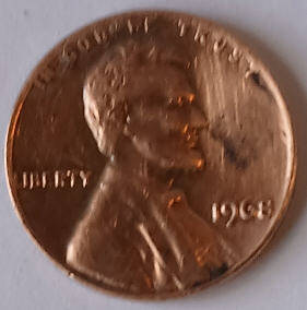United States- One cent  ,  1968 , no mint  , Dia 1.89 Th 0.14 cm