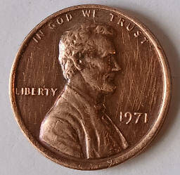 United States- One cent  ,  1971 , no mint  , Dia 1.89 Th 0.14 cm