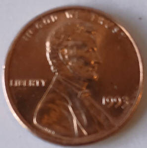 United States- One cent  ,  1993 , no mint  , Dia 1.89 Th 0.14 cm