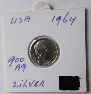 USA. President Rooseveldt , 1964 , One Dime , silver , Dia 1.87 Th  0.12 cm