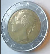 Republica Italiana  , 1984  , 500  lire, Dia 2.58  Th 0.18 cm