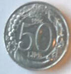 Republica Italiana  , 1996  , 50  lire, Dia 1.97  Th 0.14 cm