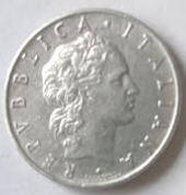 Republica Italiana , 1954 ,  L.50  , Dia 2.48  Th 0.19 cm