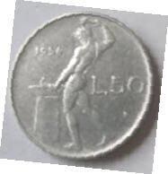 Republica Italiana , 1954 ,  L.50  , Dia 2.48  Th 0.19 cm