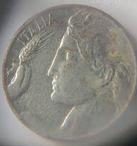 IT 16A - Republica Italiana  , 1908 , C20 , Dia 0.85  Th 0.05 cm