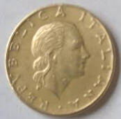 Republica Italiana , Consiglio die stato IV sezione , 1890-1990  , 200 lire, Dia 2.40  Th 0.16 cm