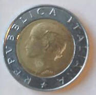 Republica Italiana , 1916- 1996  , 500  lire, Dia 2.58  Th 0.18 cm