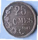 LB 11B , LUXEMBOURG  ,, 1947 ,  25 CMES ,DIA 1.90 TH 0.12 CM