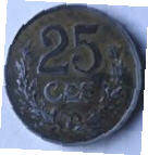 LB 6B , LUXEMBOURG  ,, 1922 , 25 CES ,DIA 2.30 TH 0.14 CM