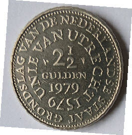 Uncirculated, Mint, Koningin Juliana,Unie van Utrecht, 1979, 2,5 Gulden, Dia 2.41 Th 0.22 cm
