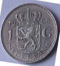 Koningin Juliana- - 1968 ,Zilver  1 Gulden m Dia 2.50 Th 0.16 cm