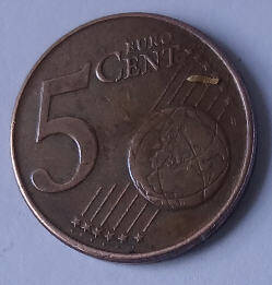 Koningin Beatrix - 2001 , BRONS 5 cent ,  Dia 2.13 Th 0.16 cm