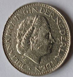 mint, not circulated ,  Koningin Juliana,  1971 , 1 Gulden , Dia 2.50 Th 0.17 cm