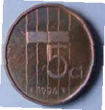 Koningin Beatrix-  1993  . 5 cent . brons, Dia 2.10 Th 0,13 cm
