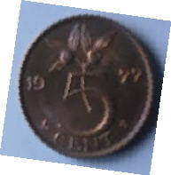 Koningin Juliana - 1977 , 5  cent  koper,  Dia 2.11 Th 0.14 cm