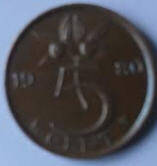 Koningin Juliana - 1980 , 5  cent  brons  Dia 2.10 Th 0.14 cm