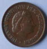 Koningin Juliana - 1965 , 5  cent  brons,  Dia 2.10 Th 0.14 cm