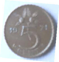 Koningin Juliana - 1971 , 5  cent  brons,  Dia 2.10 Th 0.14 cm
