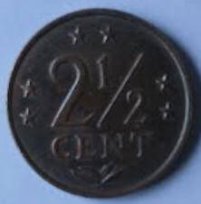 Nederlandse Antillen, 1976 , 2,5 cent brons, dia 2.20 th 0.14 cm