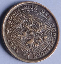 Koningrijk der Nederlanden, 1934 , 0.5 cent , dia 1.40 th 0.10 cm