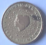 Koningin Beatrix - 1999, Nordic gold , 10  Eurocent , Dia 1.97 Th 0.19 cm,  Dia 1.47 Th 0.12 cm