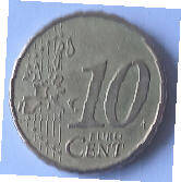 Koningin Beatrix - 1999, Nordic gold , 10  Eurocent , Dia 1.97 Th 0.19 cm,  Dia 1.47 Th 0.12 cm