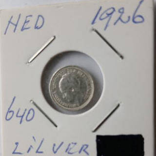 Koningin of the Netherlands  Wilhelmina - 1926 , 10  cent , Silver ,  Dia 1.44 Th 0.12 cm