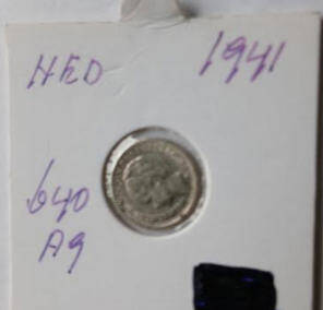 Koningin of the Netherlands  Wilhelmina - 1941 , 10  cent , Silver ,  Dia 1.44 Th 0.12 cm