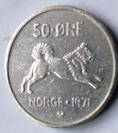NW 10B -NORWAY - OLAV V - 1971 , 50 ORE , Dia 2.19 Th 0.15 CM